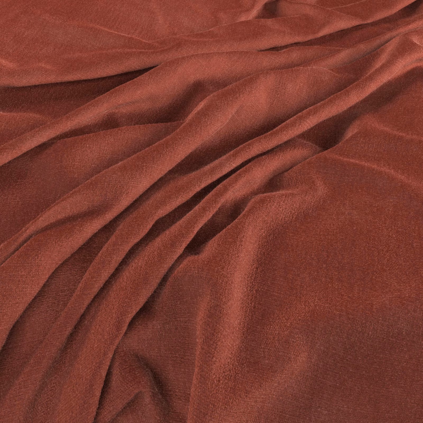 Warm madder-red woven cloth falling in soft, fluid folds