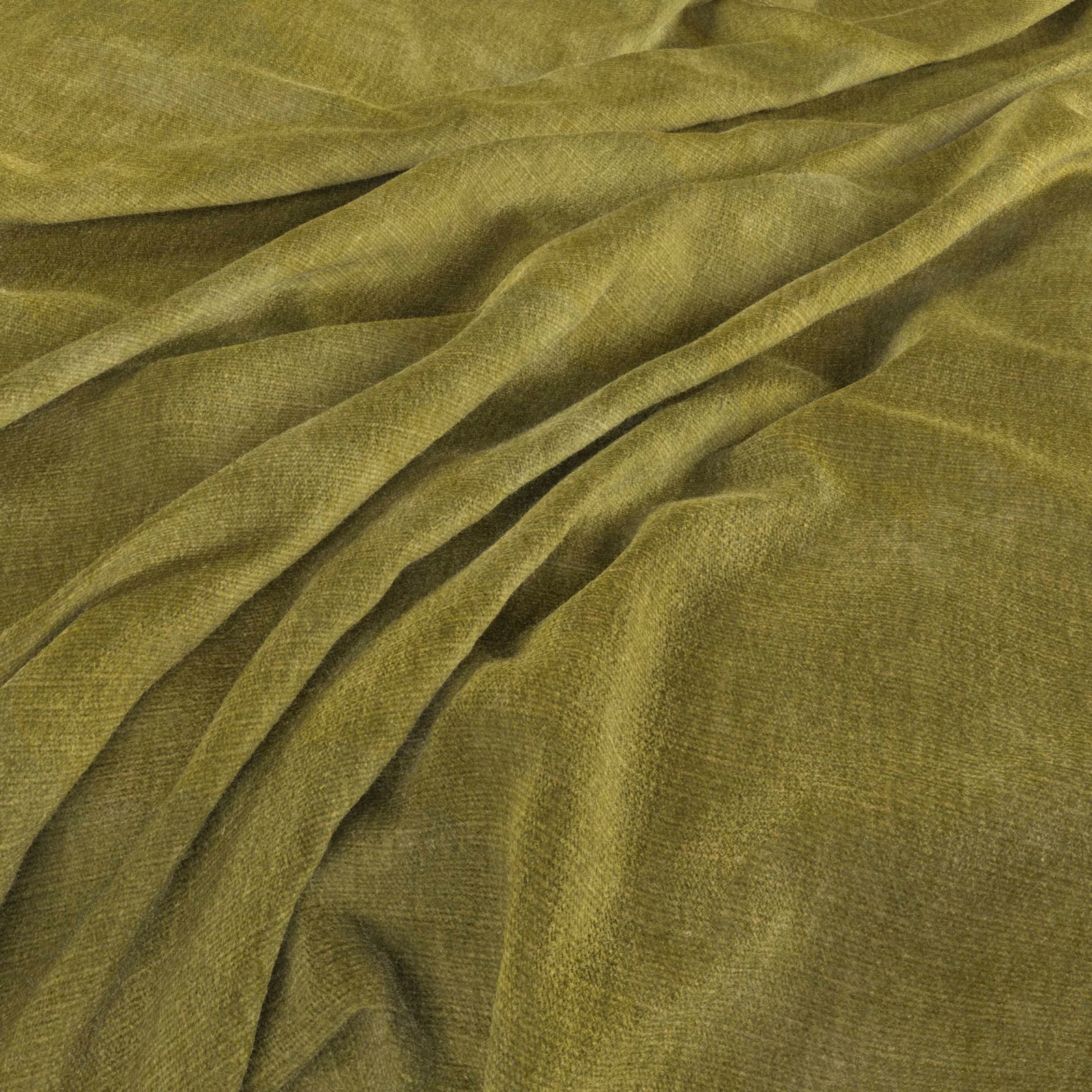 Muted moss olive fabric showing fine woven texture across softly gathered folds