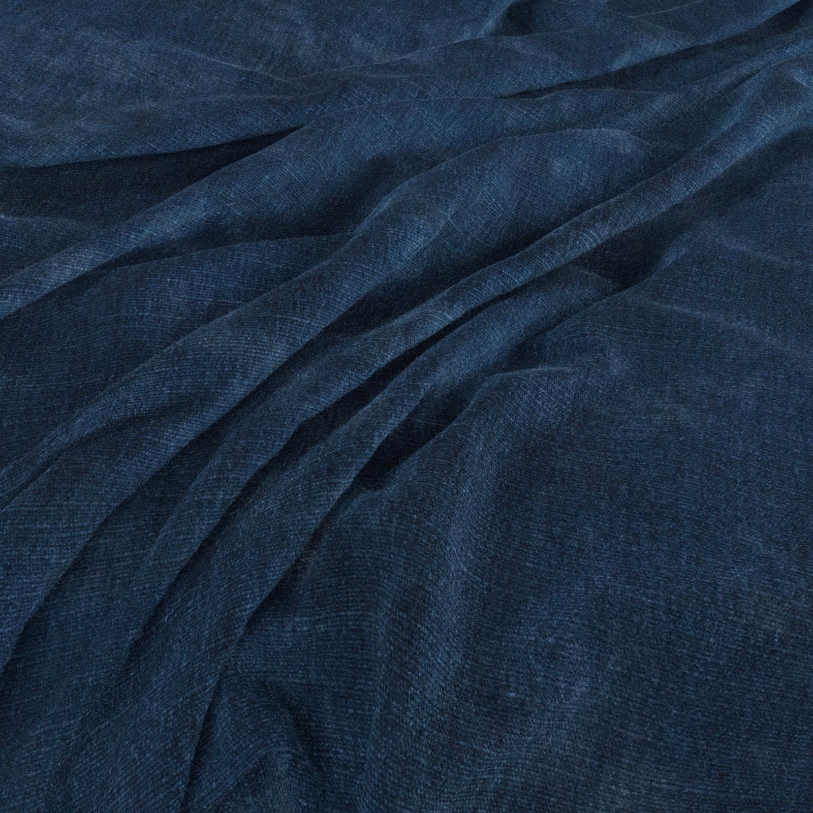 Deep navy woven fabric with softly mottled texture and relaxed folds
