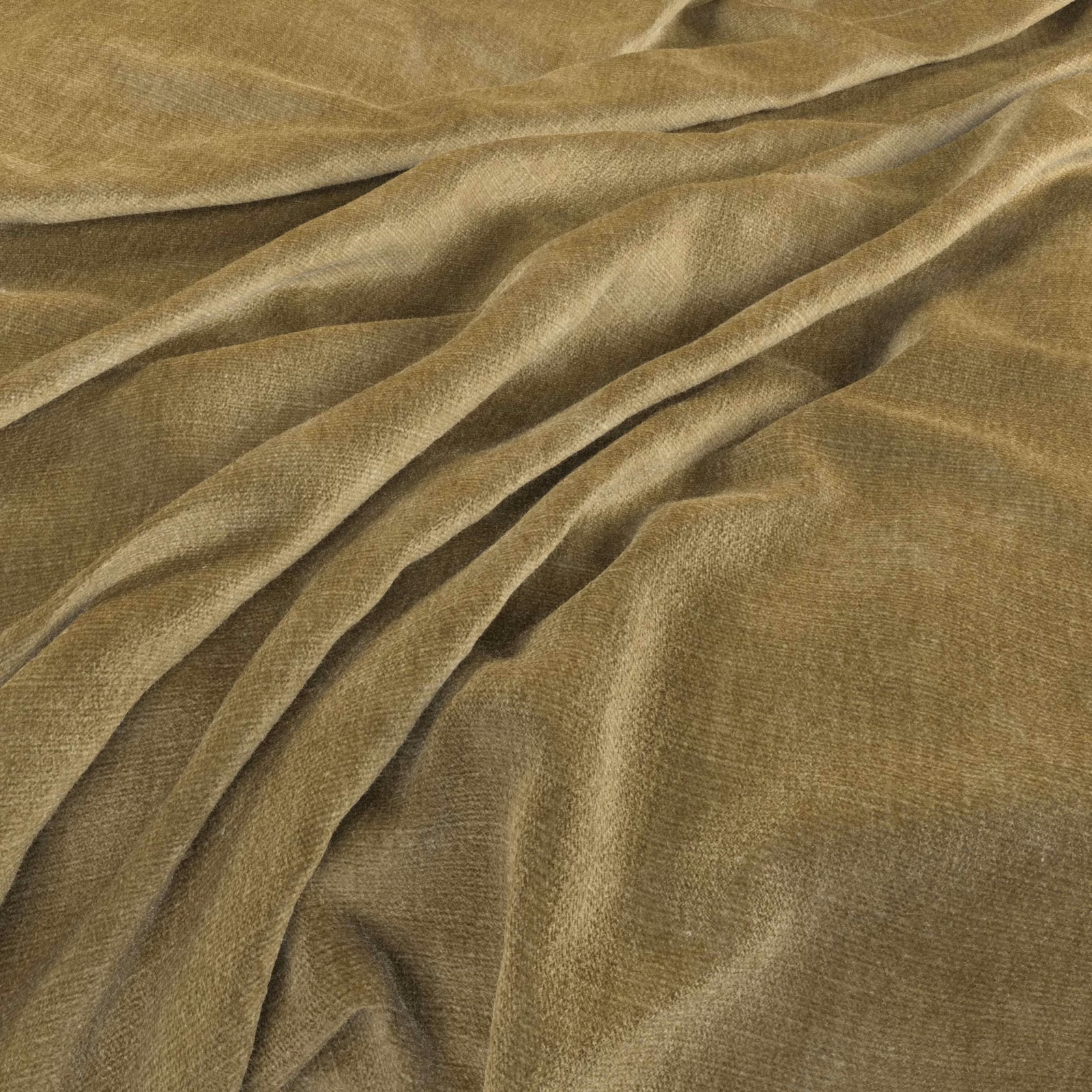 Warm old-gold woven fabric with fine texture and softly reflective draped folds