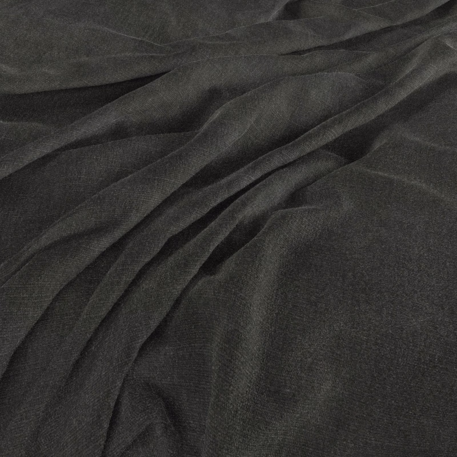 Dark slate-grey fabric with a fine weave gathered into soft, shadowed folds
