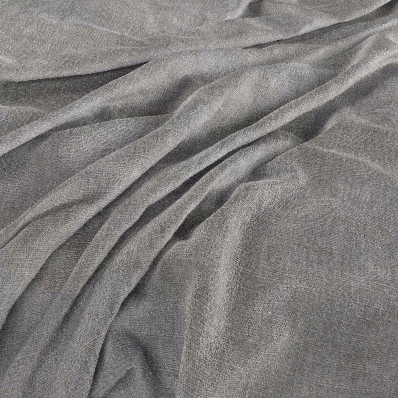 Cool storm-grey fine weave falling into soft, fluid diagonal folds