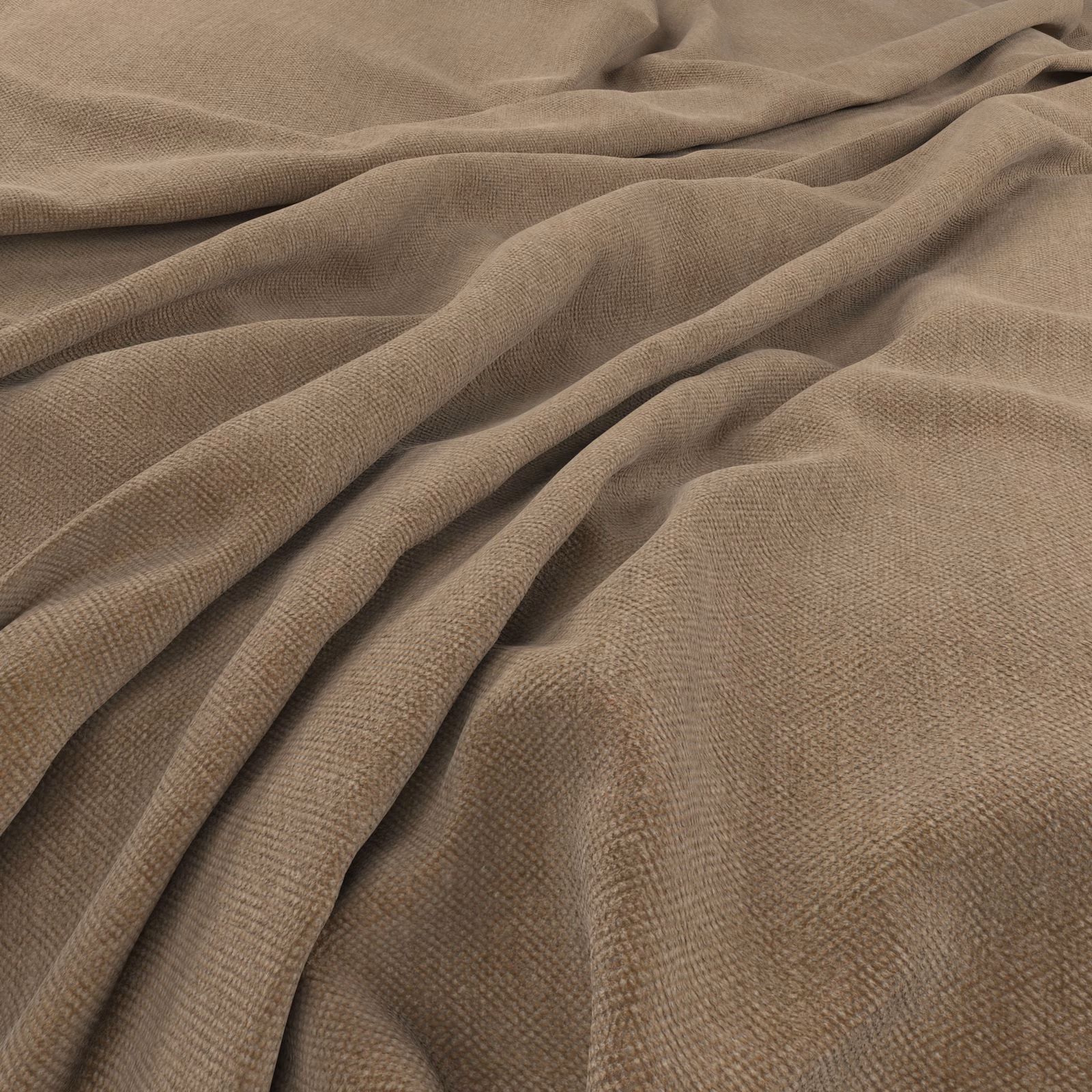 Warm acorn taupe-brown woven fabric showing fine texture in soft folds
