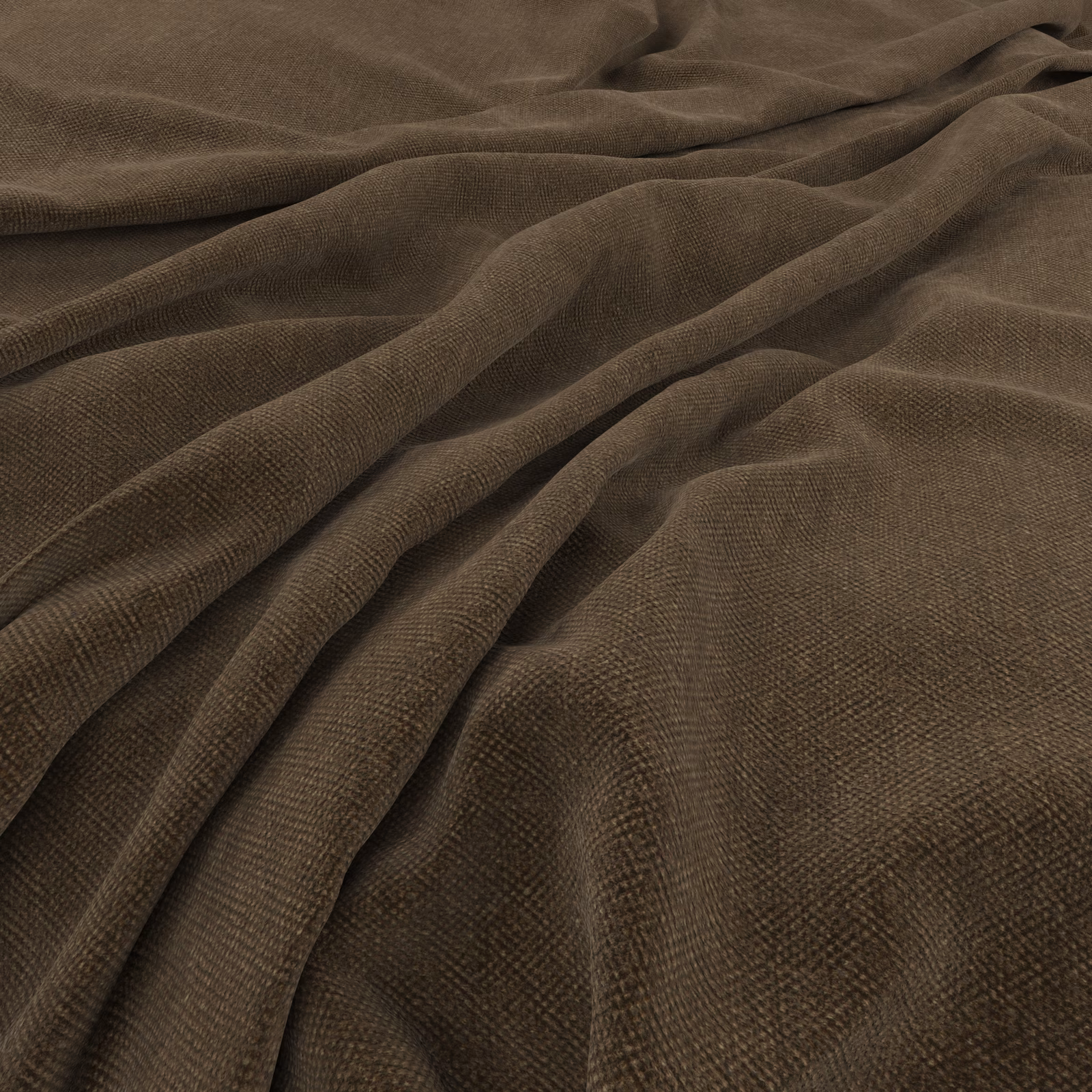Deep bark-brown woven fabric draped in folds, showing a fine tactile grid texture