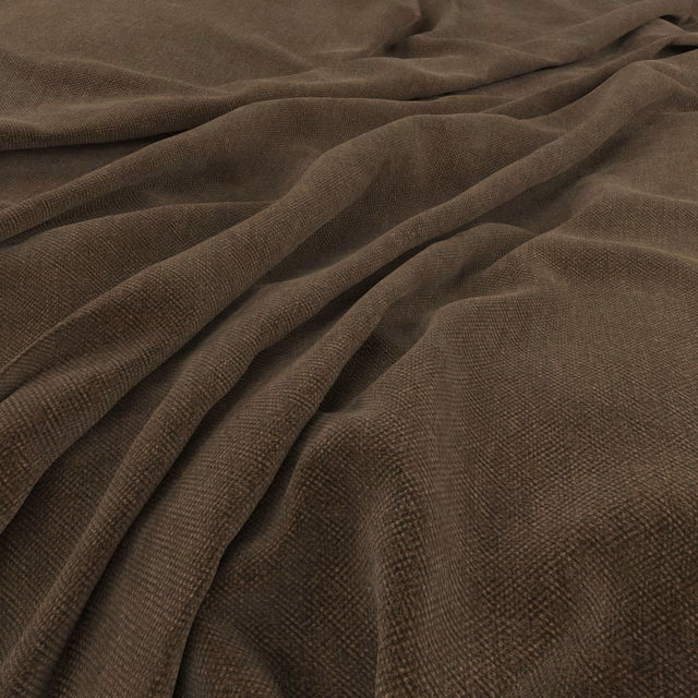 Deep bark-brown woven fabric draped in folds, showing a fine tactile grid texture