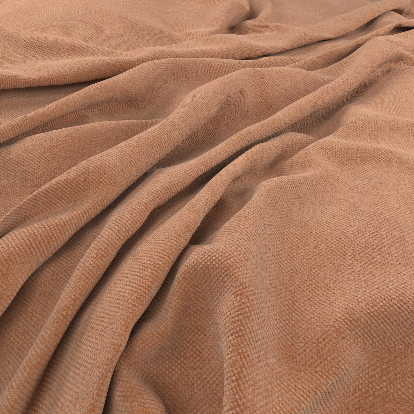 Dusty blush woven fabric with fine texture arranged in soft flowing folds