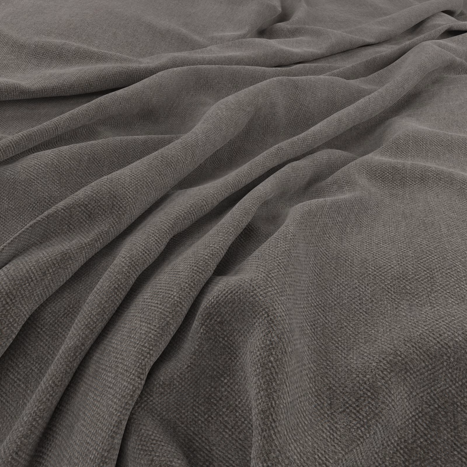 Cool cement-grey woven fabric gathered into soft, textured draped folds