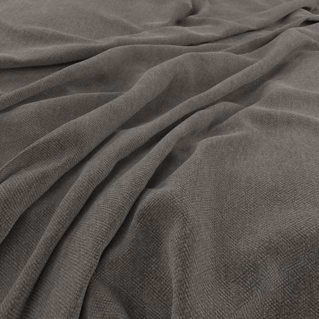 Cool cement-grey woven fabric gathered into soft, textured draped folds