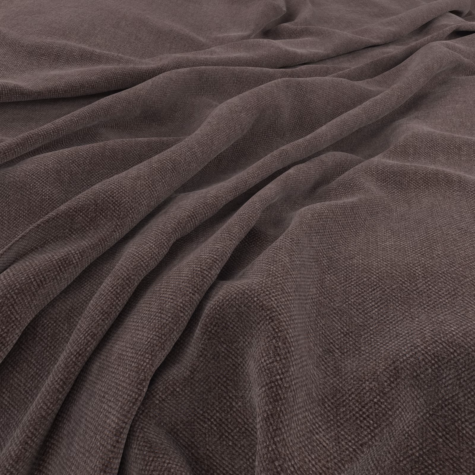 Smoky cocoa-brown woven fabric with fine texture and deep sculptural folds