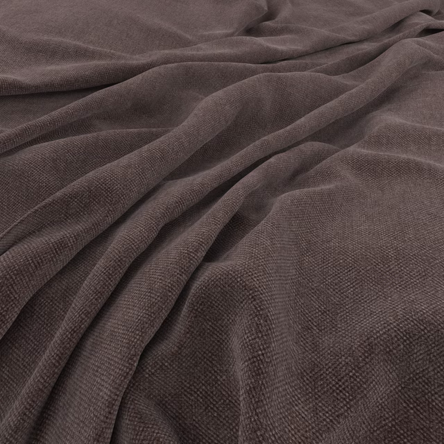 Smoky cocoa-brown woven fabric with fine texture and deep sculptural folds