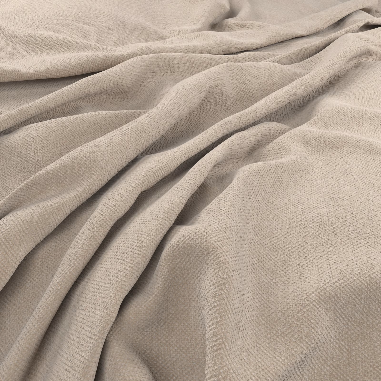 Warm ecru woven fabric gathered into soft folds, showing a fine tactile crosshatch texture