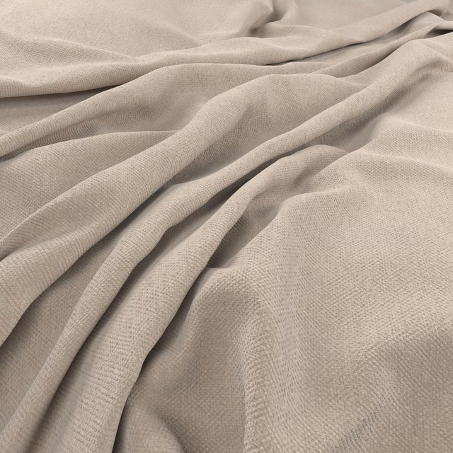 Warm ecru woven fabric gathered into soft folds, showing a fine tactile crosshatch texture