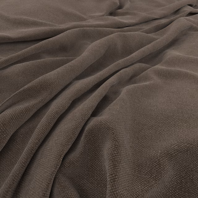 Warm taupe-brown woven fabric draped in soft folds with a fine texture