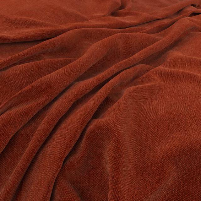 Deep harissa-red fabric with a plush fine weave draped in broad folds