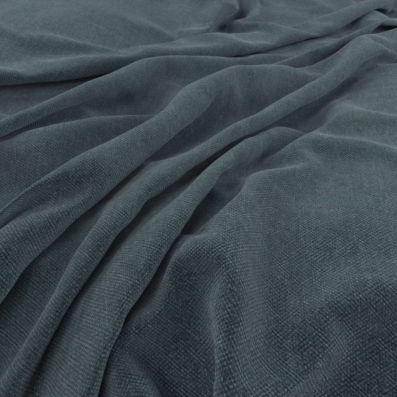 Deep blue-green teal woven fabric with fine texture in sculpted folds