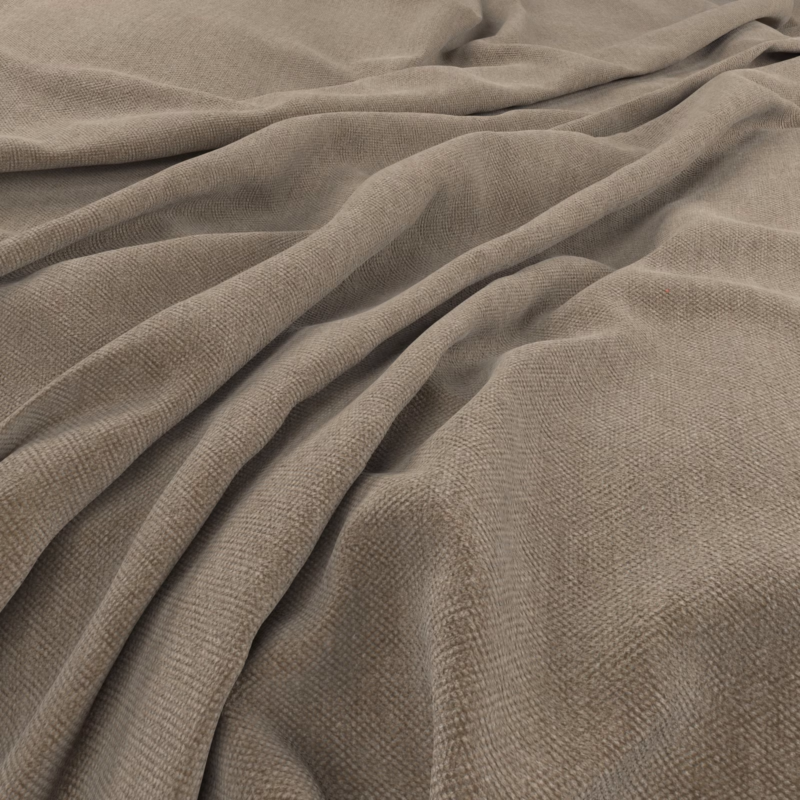 Warm latte taupe fabric with a fine woven texture arranged in soft flowing folds