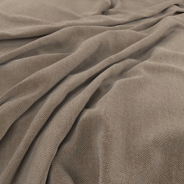 Warm latte taupe fabric with a fine woven texture arranged in soft flowing folds