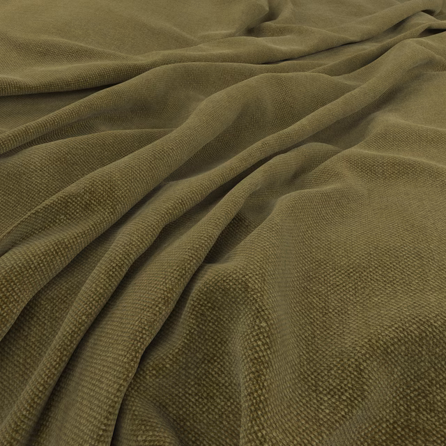 Muted olive-green woven fabric gathered into soft, shadowed folds