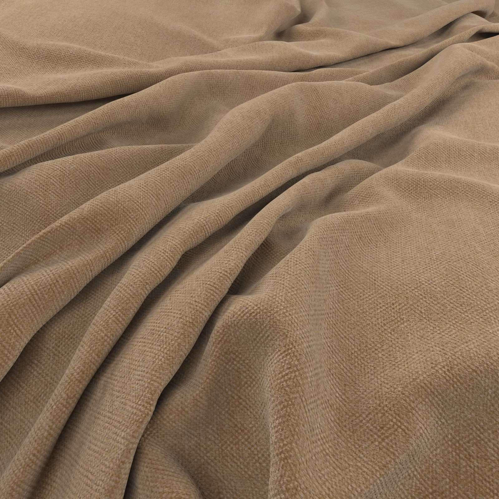 Warm malt taupe fabric with a fine woven grain gathered into soft folds