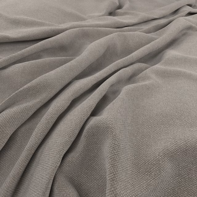 Warm marble-grey woven fabric arranged in soft folds, showing a fine tactile grain