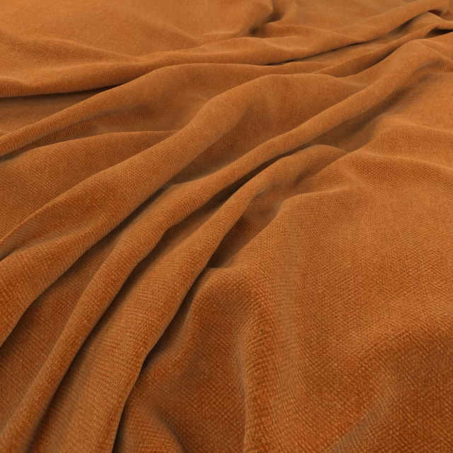 Warm marmalade-orange fabric with a fine ribbed texture gathered into soft folds