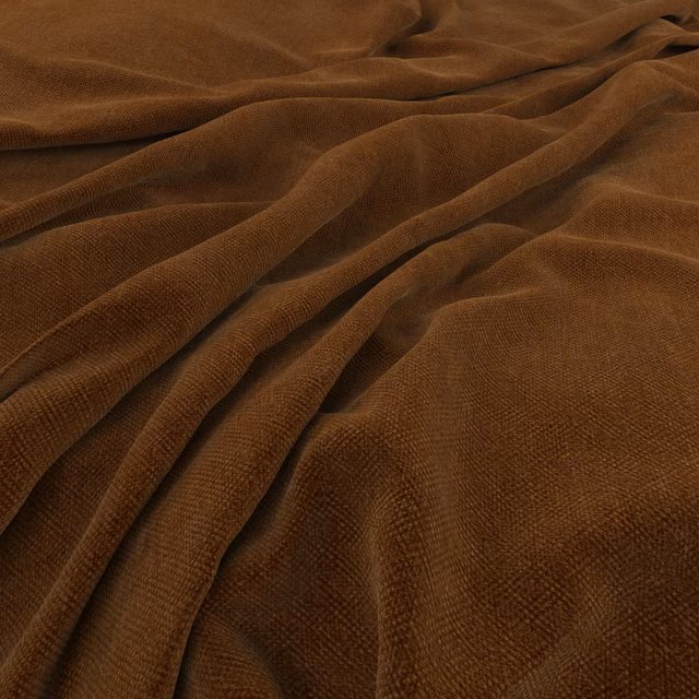 Warm marsala-brown ribbed fabric gathered into deep, softly lustrous folds