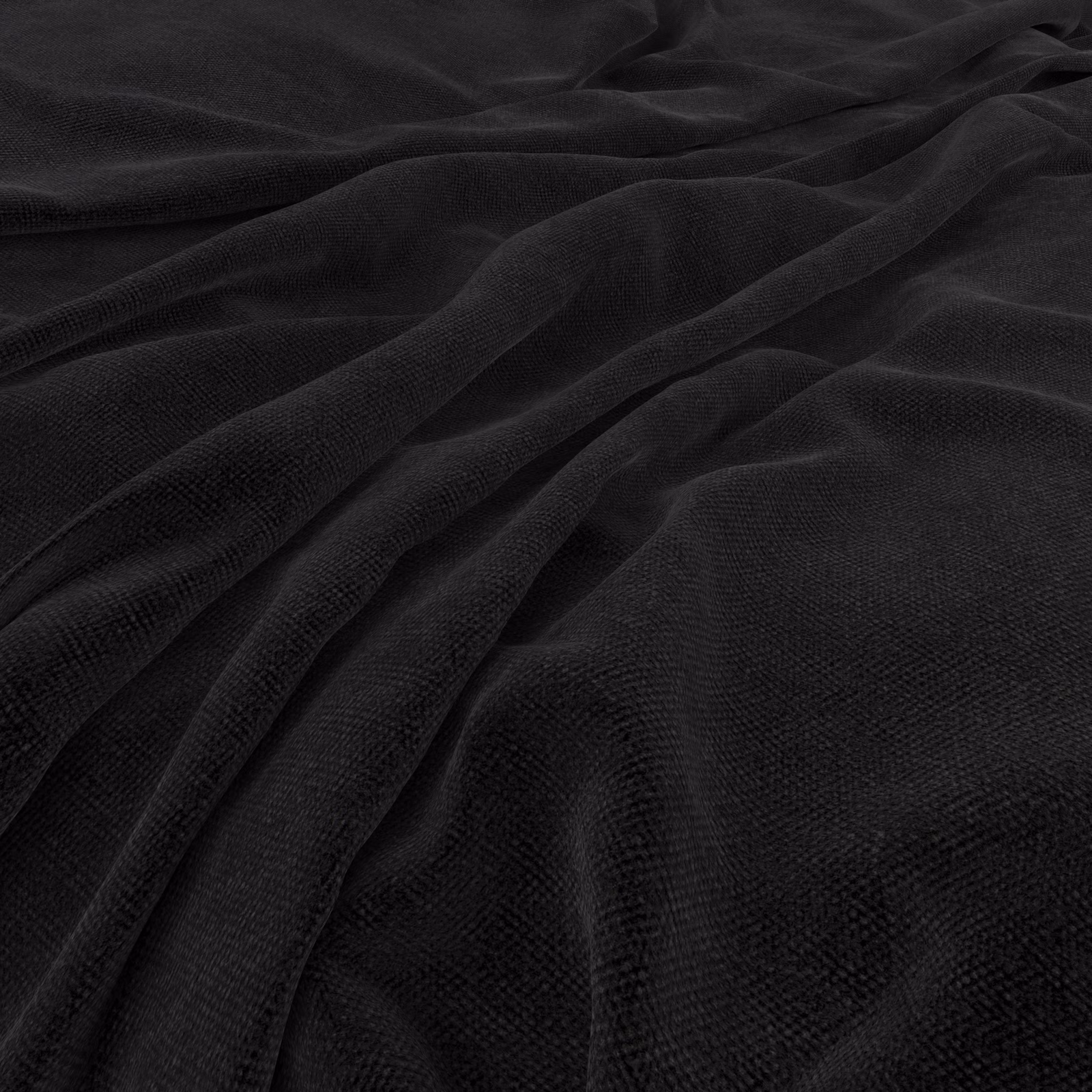 Near-black Manolo fabric showing fine woven texture across deep sculpted folds