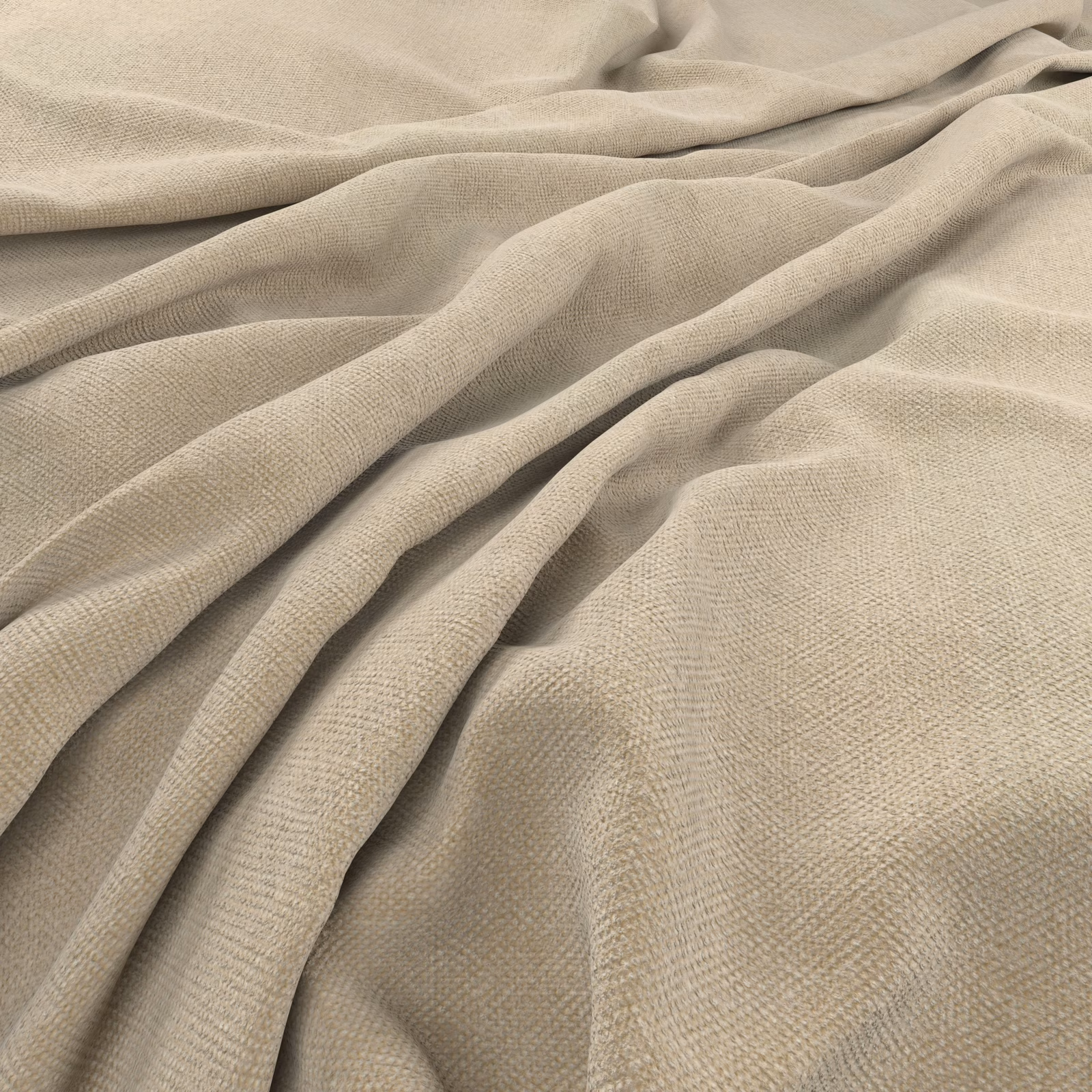 Warm natural beige fabric with a fine woven texture draped in soft folds