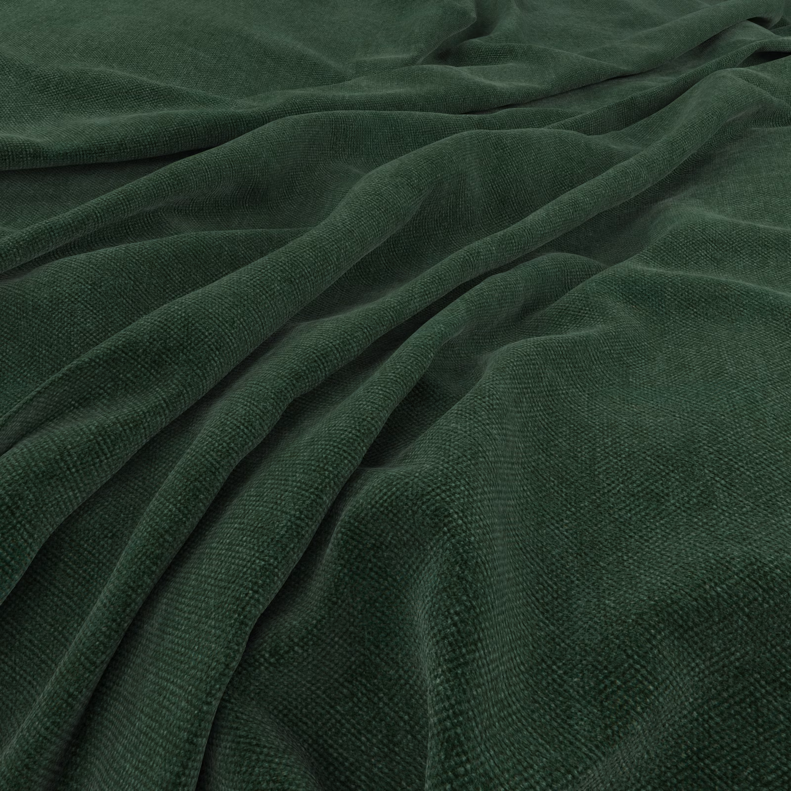 Deep pine green woven fabric shown in soft folds with a finely textured surface