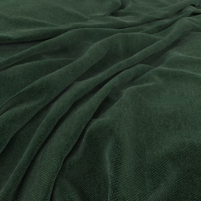 Deep pine green woven fabric shown in soft folds with a finely textured surface