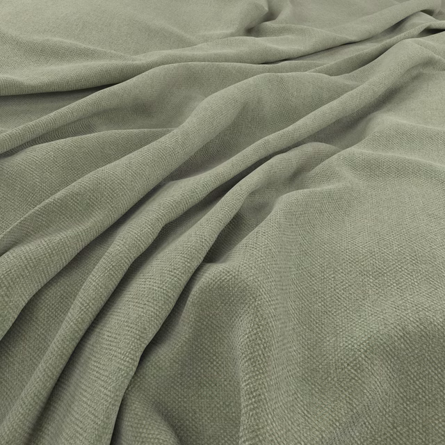 Muted sage-green woven fabric shown in soft flowing folds with a fine even texture