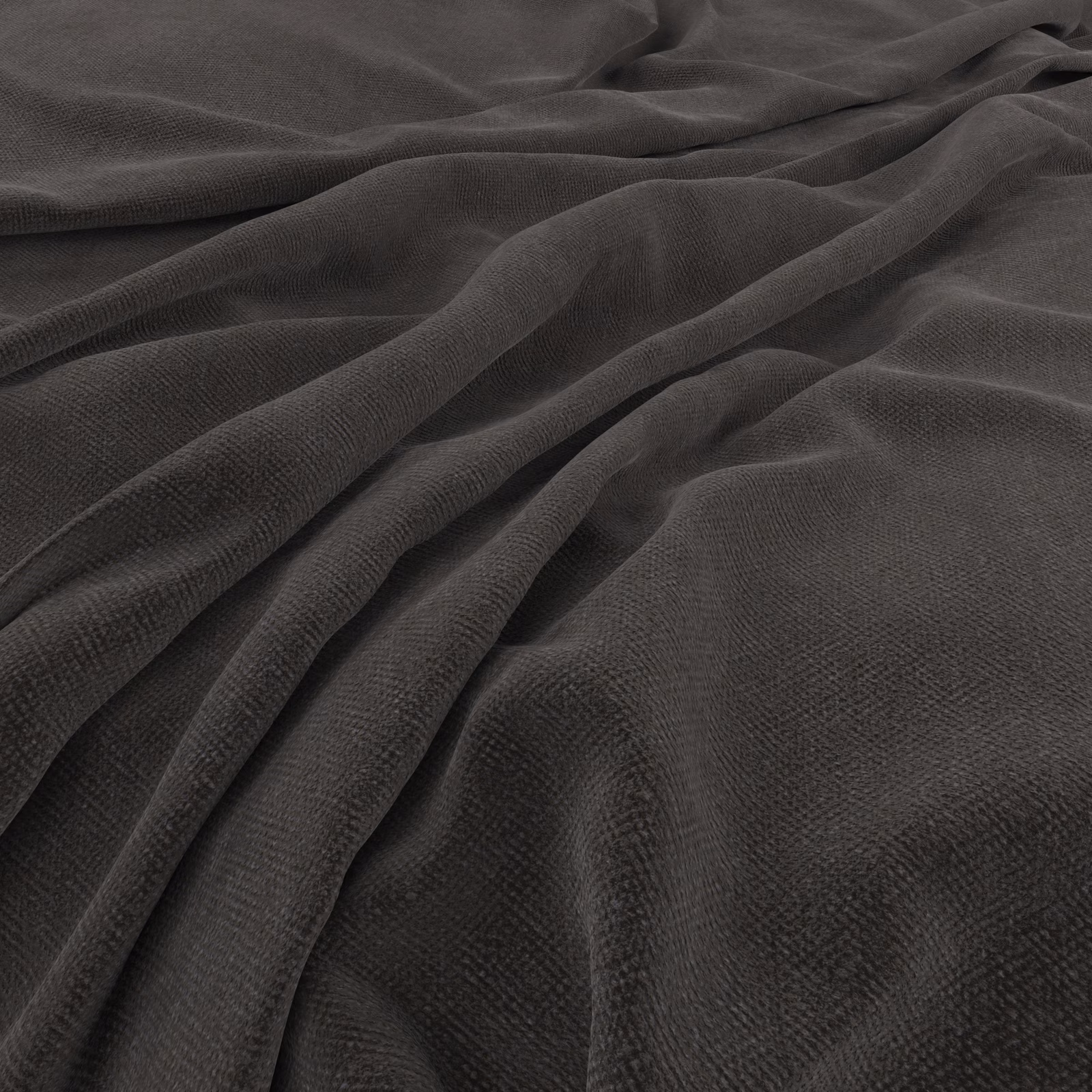 Deep slate-grey fabric with fine woven texture gathered into soft flowing folds