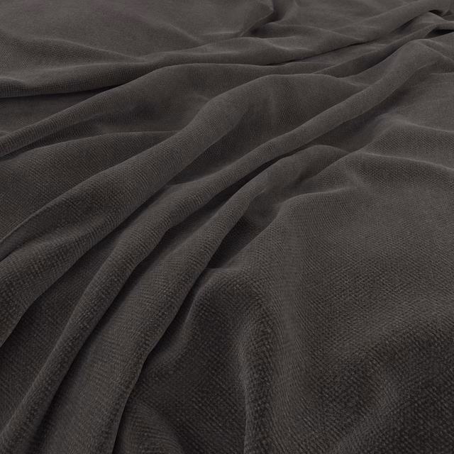 Deep slate-grey fabric with fine woven texture gathered into soft flowing folds