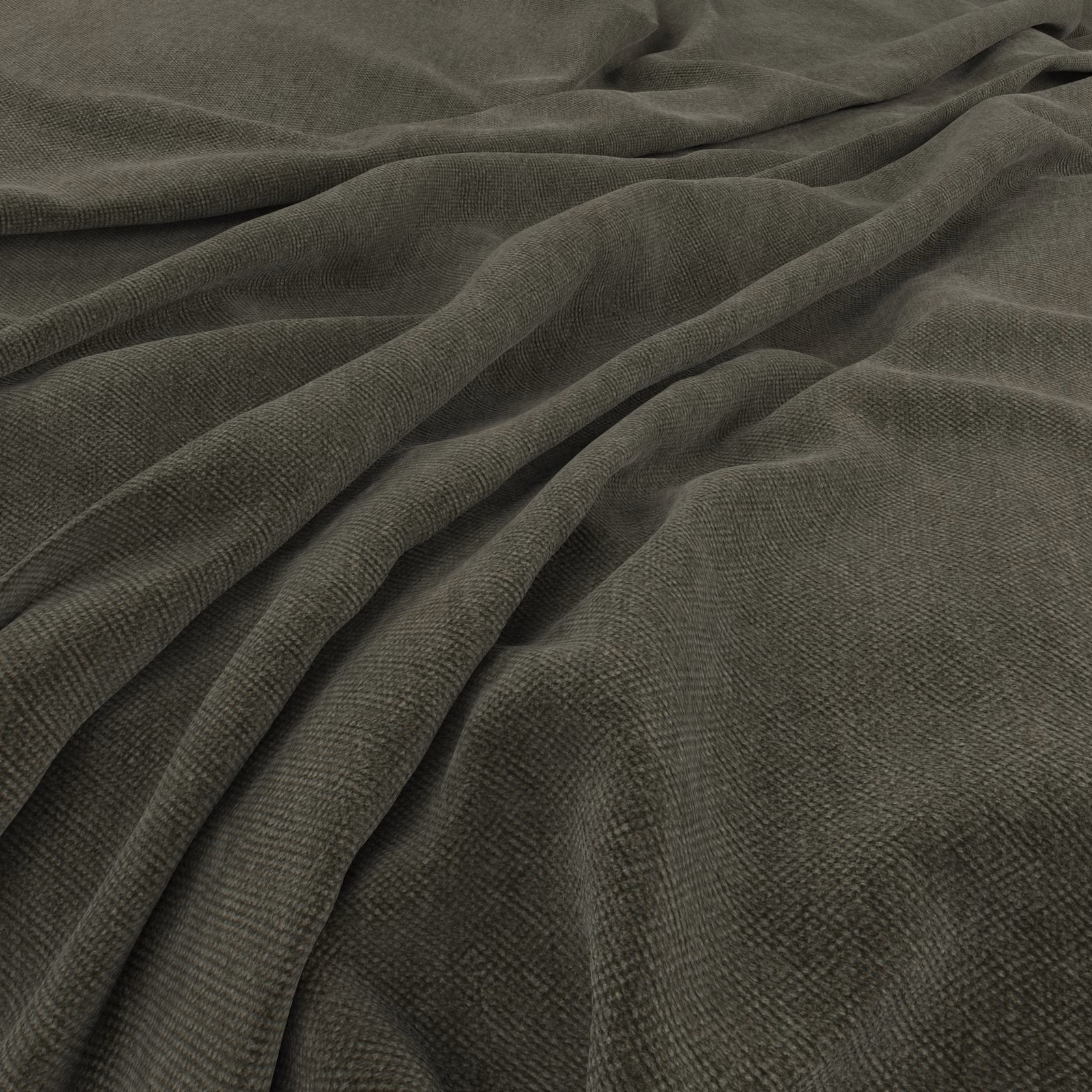 Deep spruce-green woven fabric with fine texture shown in softly gathered folds