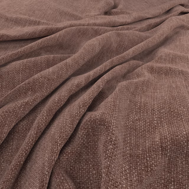 Dusty mauve-taupe woven fabric shown in deep, softly folded drapes