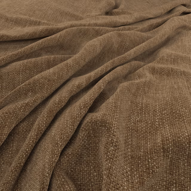 Warm mushroom-taupe woven fabric draped in folds, showing a dense tactile surface