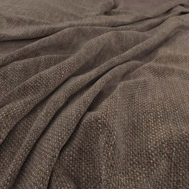 Warm taupe-brown woven fabric showing a nubby surface and soft gathered folds