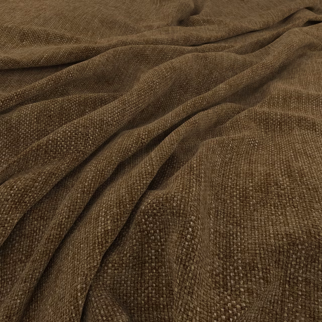 Brown-olive woven fabric with pebbled grain, soft folds and deep earthy shadows