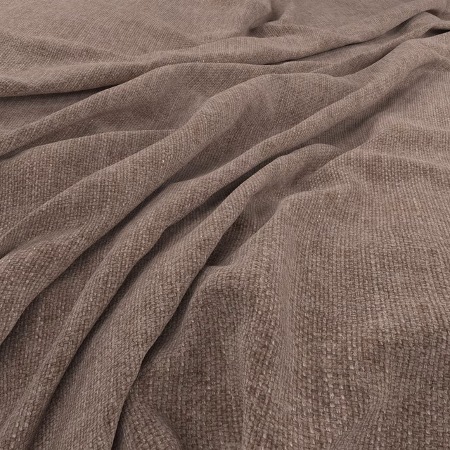 Warm mushroom-taupe woven fabric gathered into soft folds with a subtly nubby texture