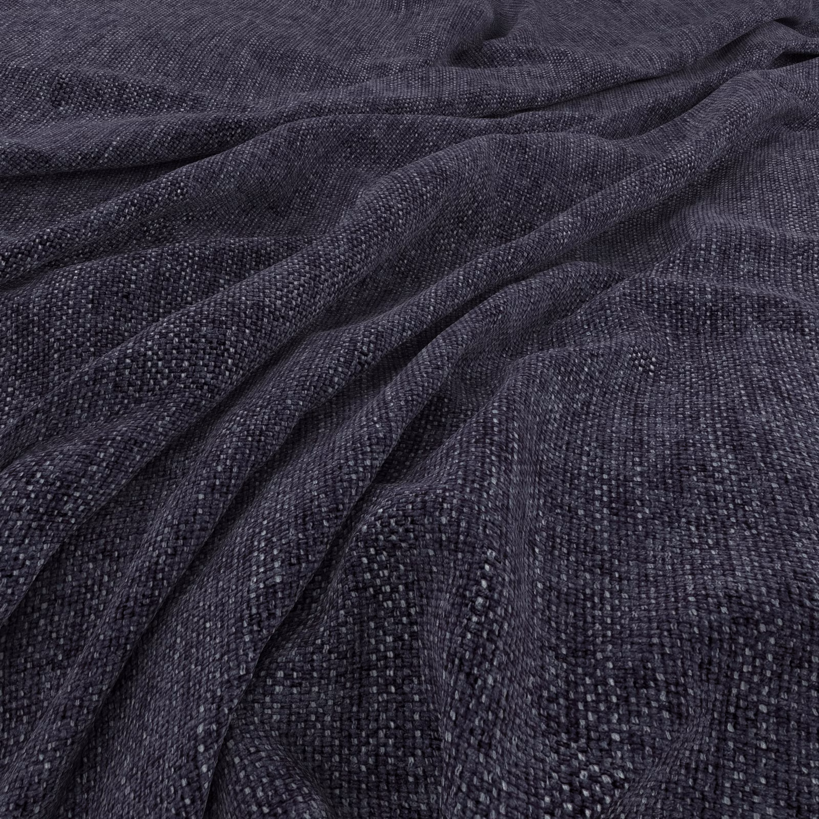 Deep indigo woven fabric with coarse texture and softly rippled tonal folds