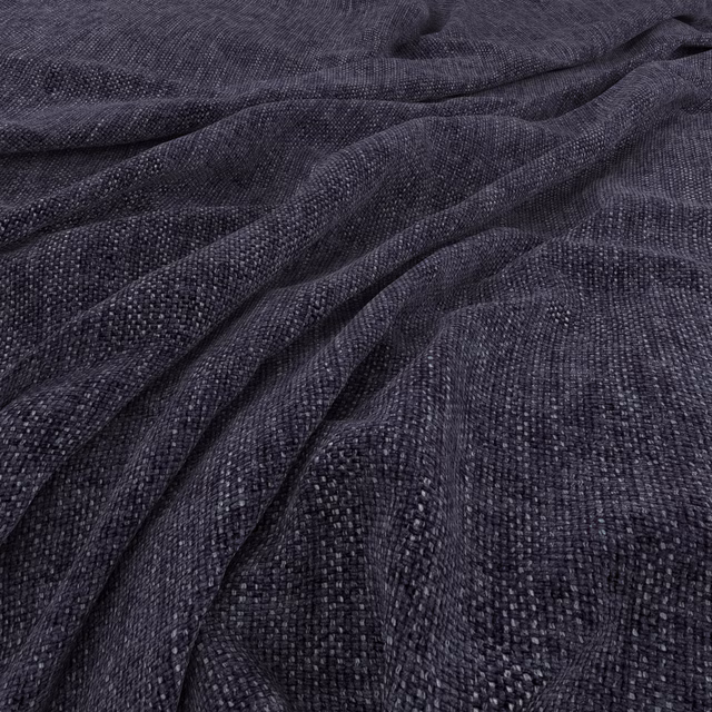 Deep indigo woven fabric with coarse texture and softly rippled tonal folds
