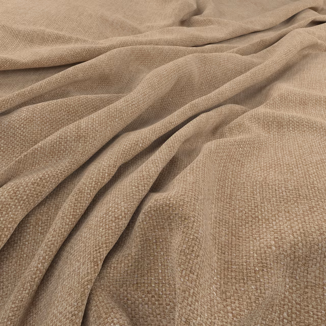 Warm malt-taupe woven textile with a nubby basket-like texture in soft folds
