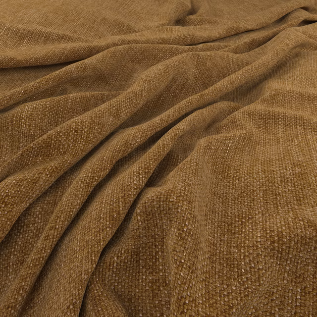 Warm ochre-brown woven fabric draped in folds with a compact nubby texture