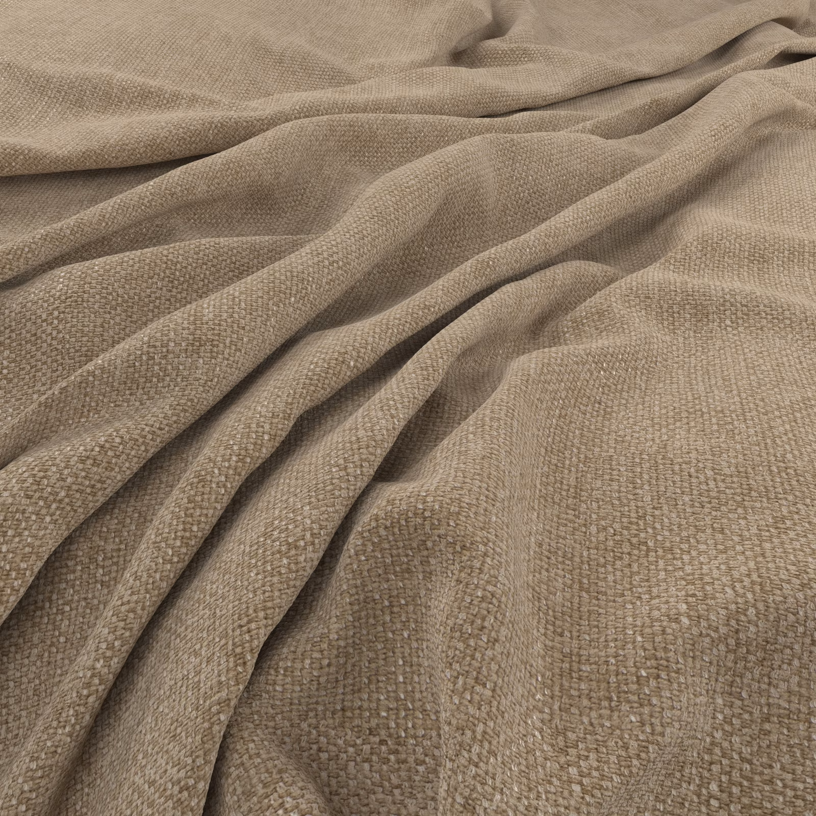 Warm mushroom taupe fabric with a small pebbled weave draped in soft folds