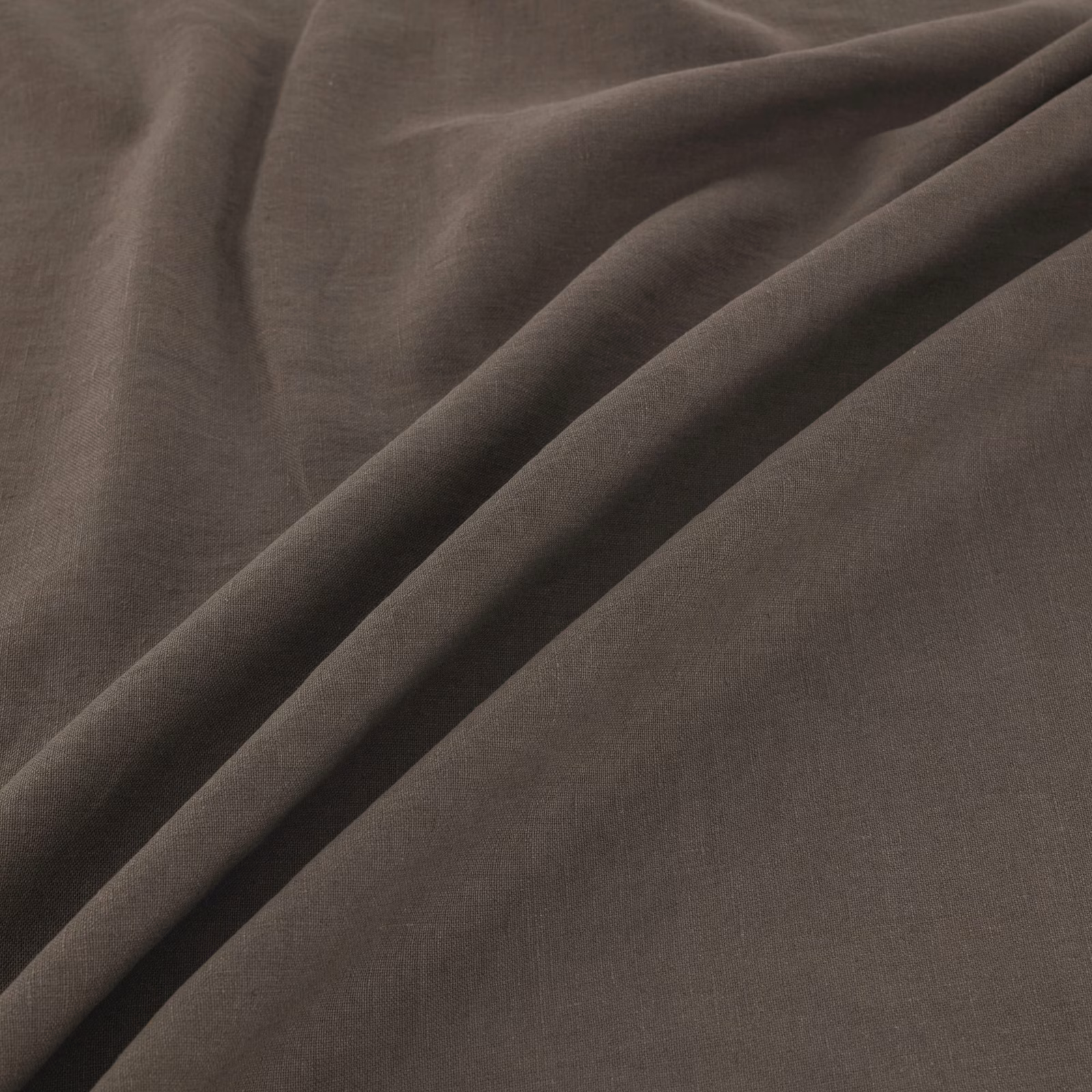 Deep bitter taupe plain-woven fabric folded to show soft fluid drape