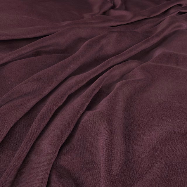Deep amethyst plum fabric with fine weave and softly gathered folds