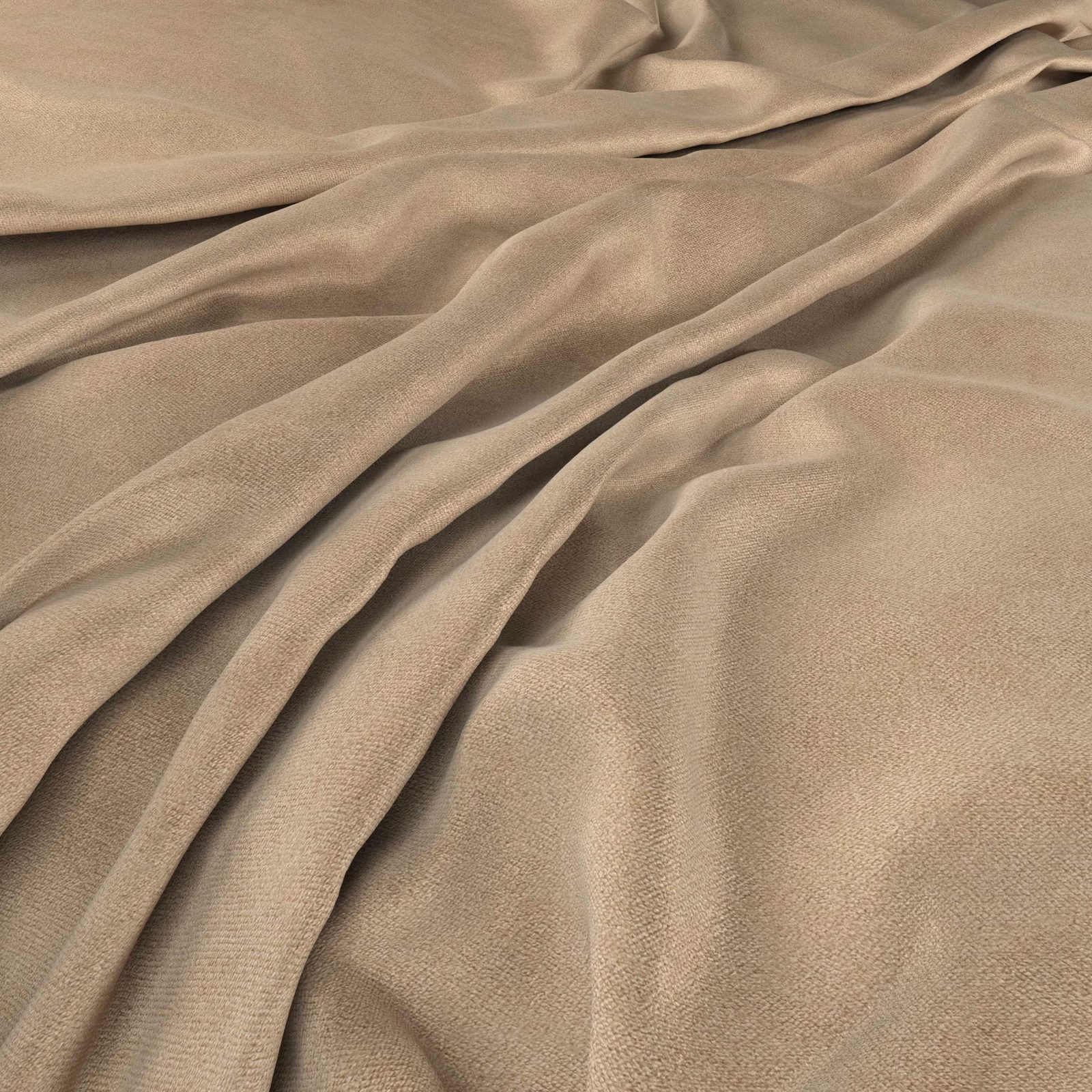 Warm taupe-beige woven fabric gathered into softly reflective fluid folds