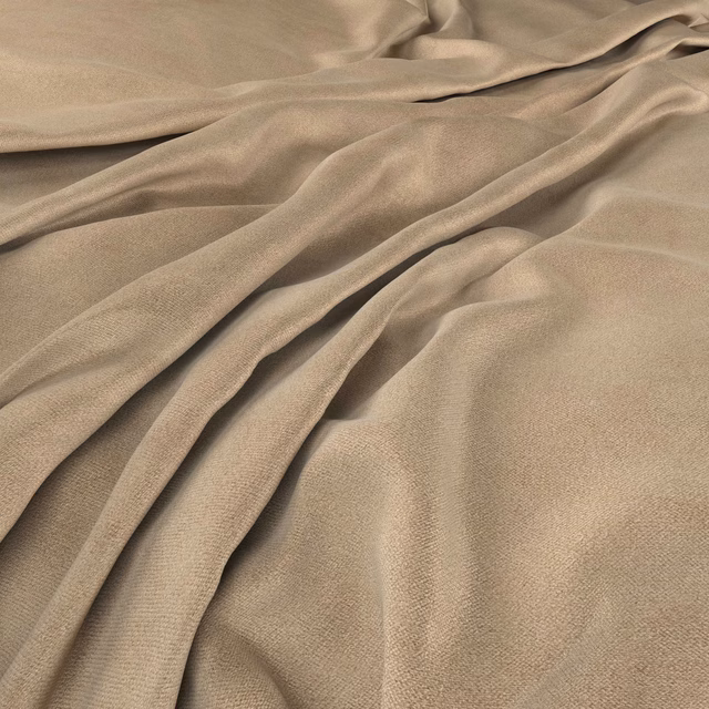 Warm taupe-beige woven fabric gathered into softly reflective fluid folds