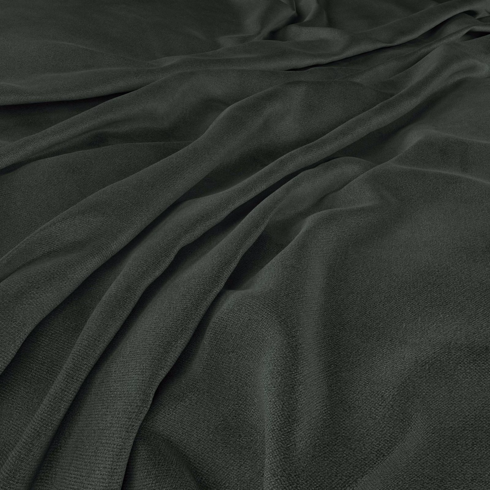 Deep bottle-green fabric with fine weave falling into soft, flowing folds