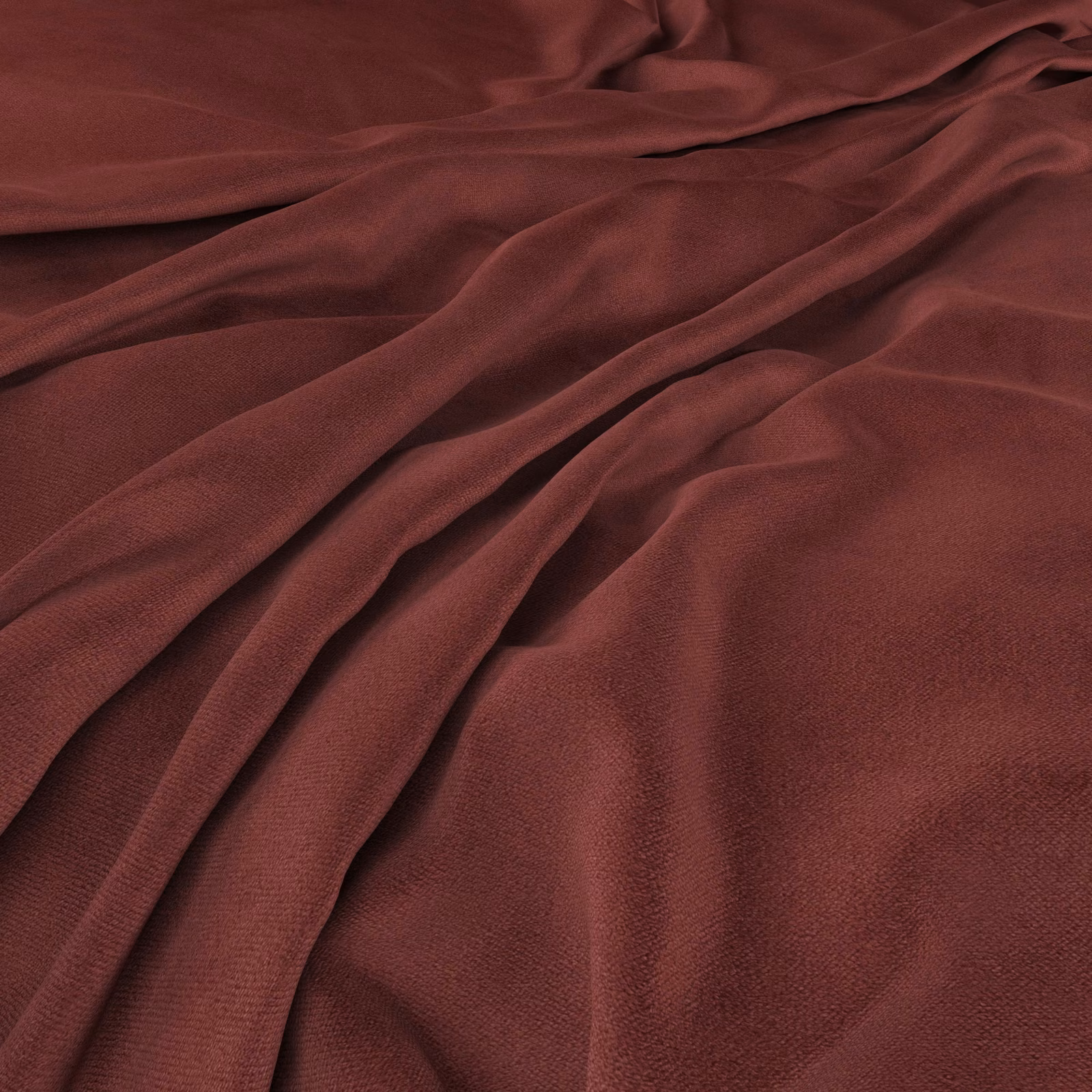 Deep burgundy woven fabric gathered into soft, fluid folds with subtle surface texture